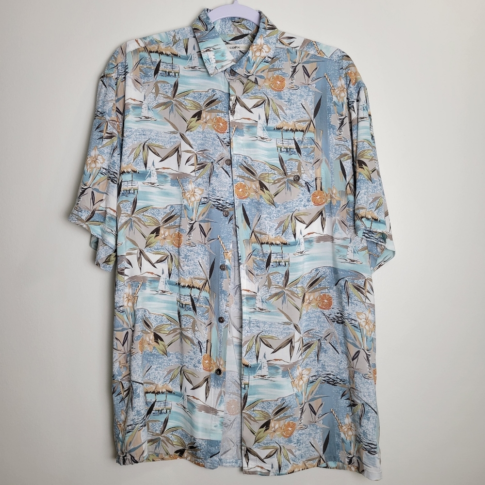Moda Campia Moda Blue Hawaiian Resort Novelty Rockabilly Shirts‎ M